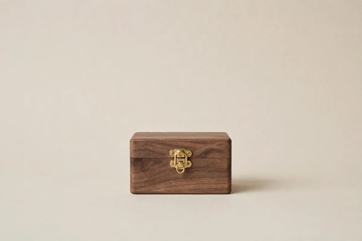 A small walnut box with a brass catch