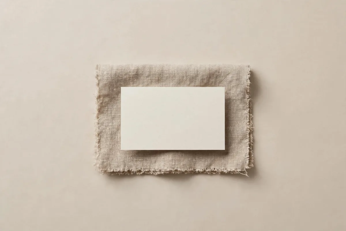 A blank name card on a fabric swatch